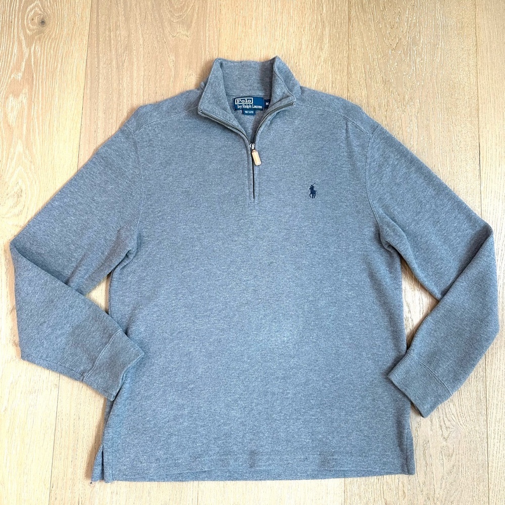 Polo by Ralph Lauren Luxury Jersey Quarter-zip Pullover size Medium Grey color